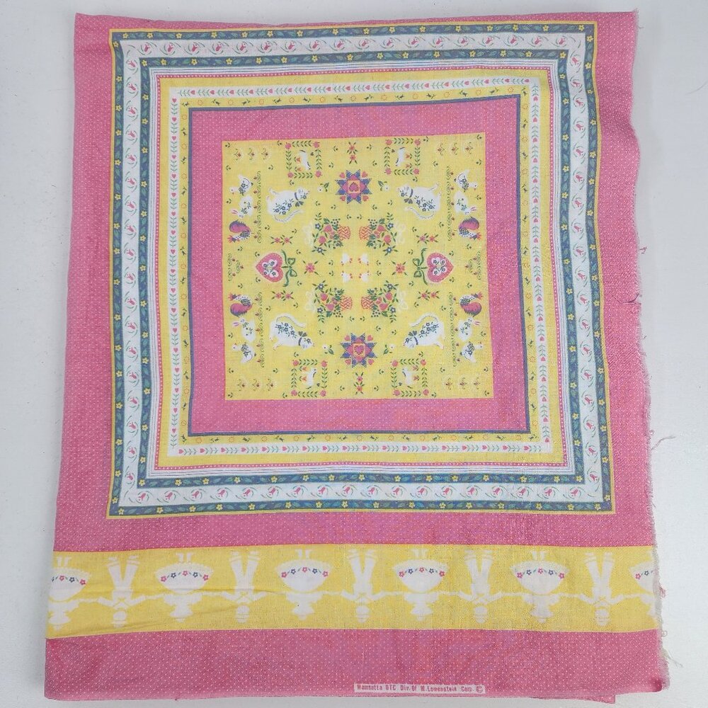 Vtg Wamsutta Lowenstein Fabric 70"x42" 1.9 Yd Spring Pink Cats Floral Pattern